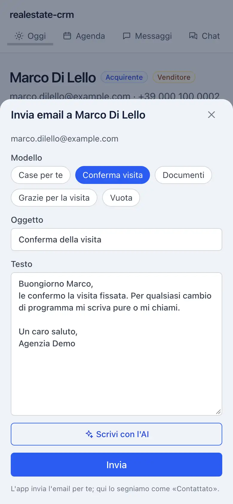 La schermata Scheda contatto
