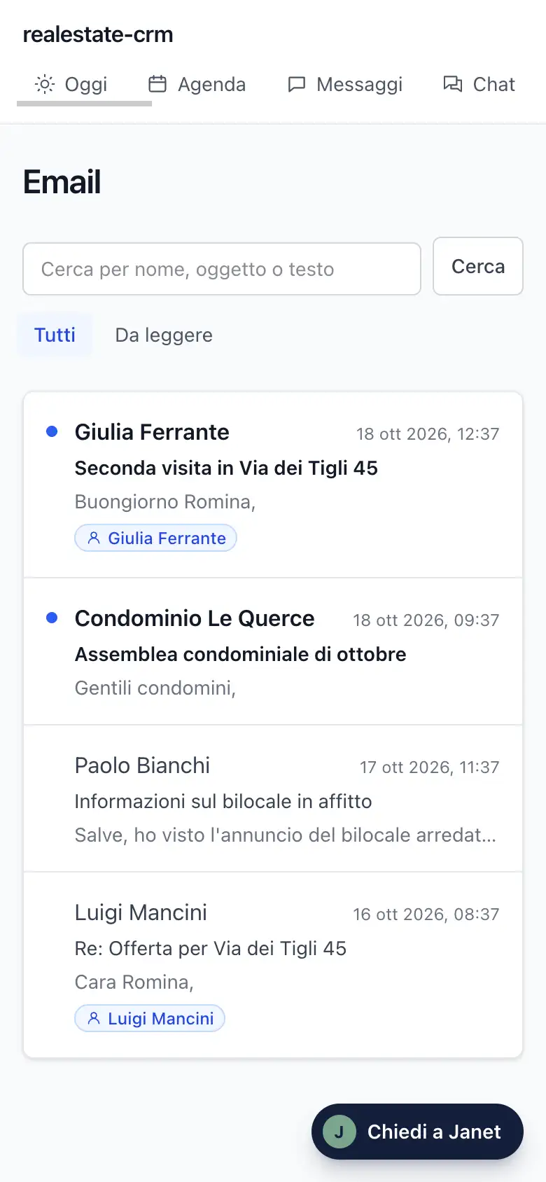 La schermata Email