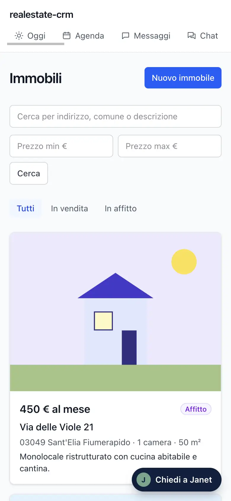 La schermata Immobili
