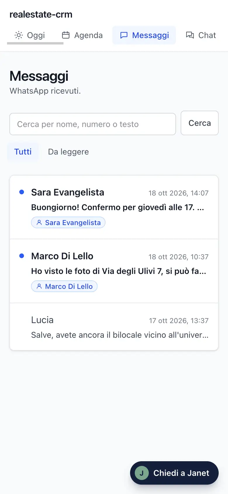 La schermata Messaggi