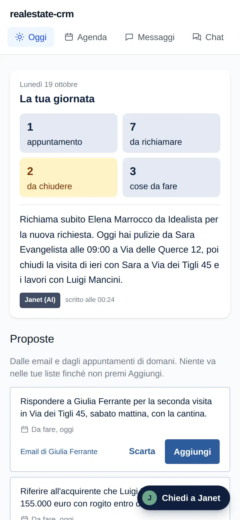 La schermata Oggi